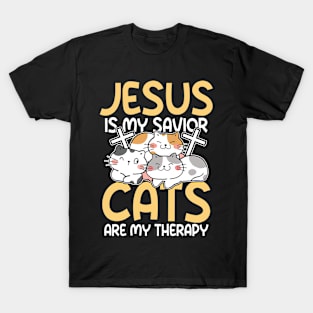 Jesus is My Savior Cats are My Therapy T-Shirt